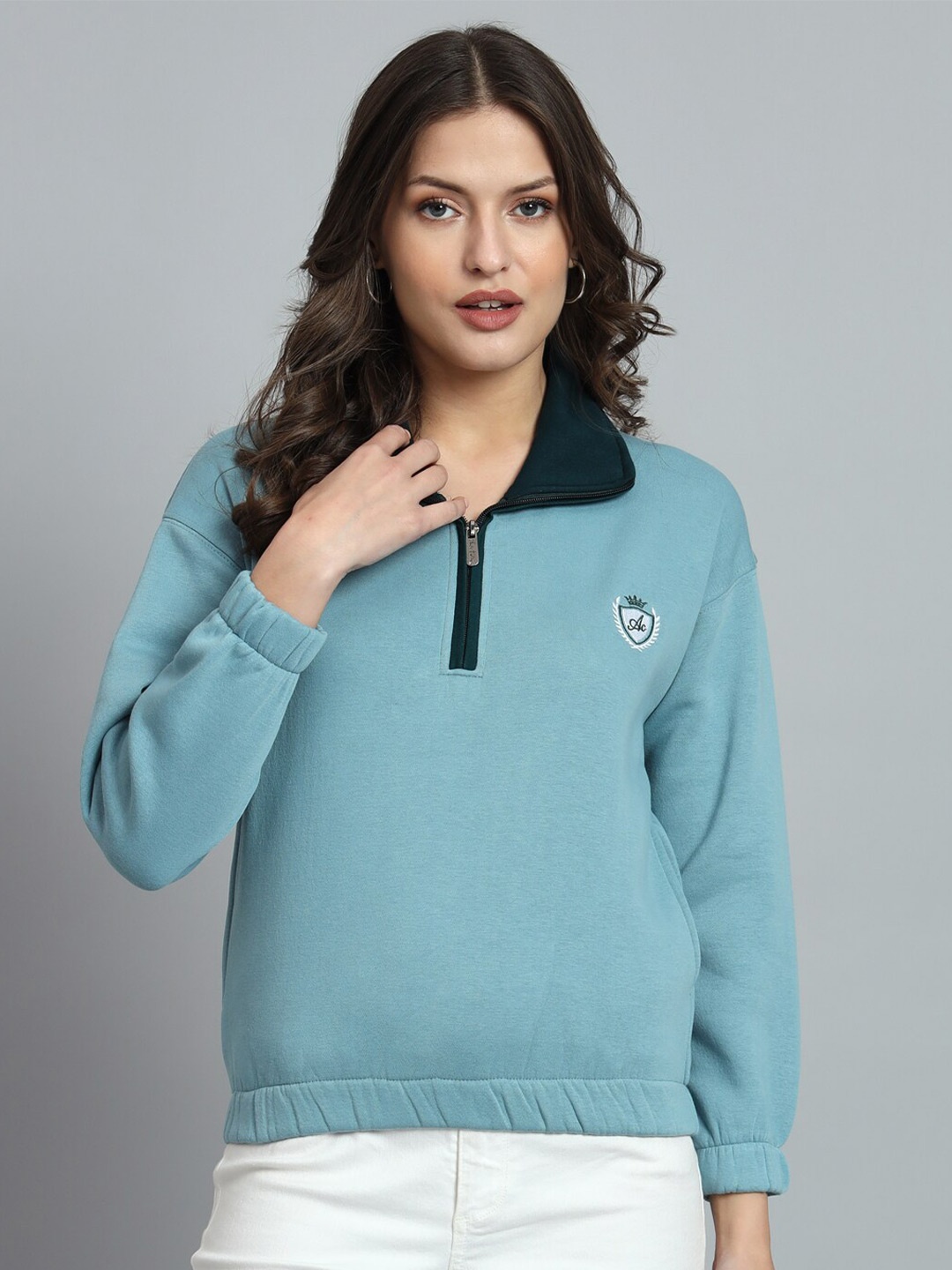 

ANTI CULTURE Shirt Collar Pullover, Teal