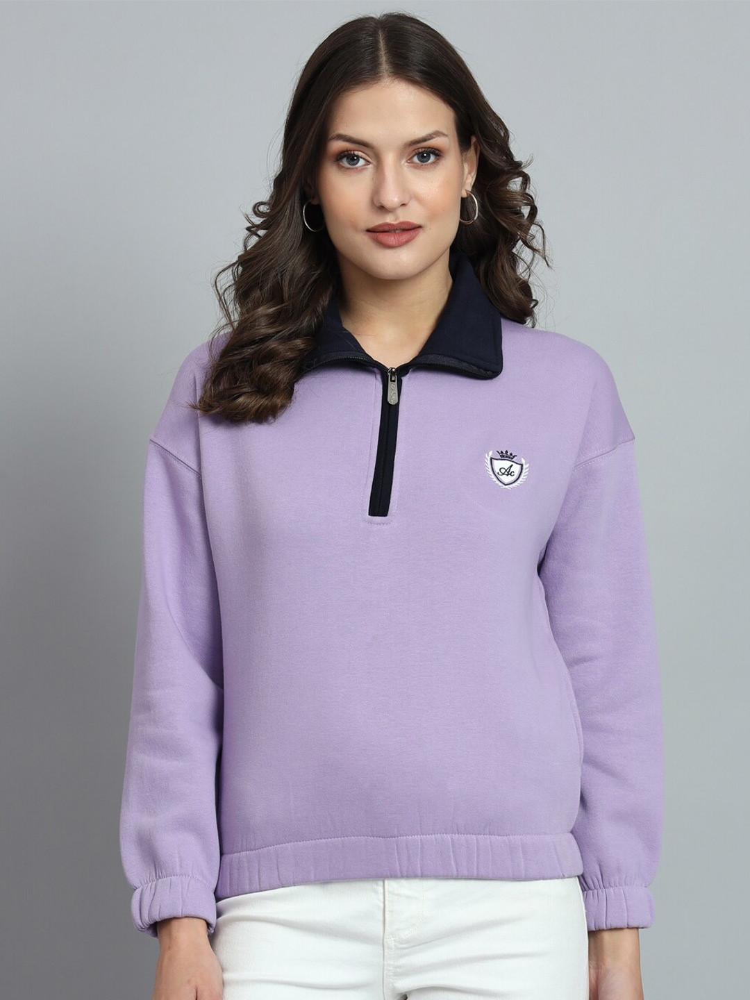 

ANTI CULTURE Shirt Collar Long Sleeves Sweatshirt, Lavender