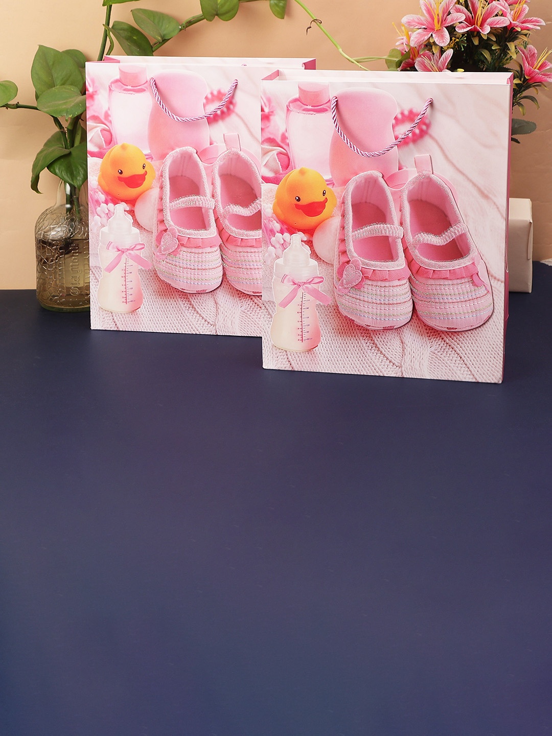 

CHOCOZONE Pack of 12 Printed Paper Return Gift Bags, Pink