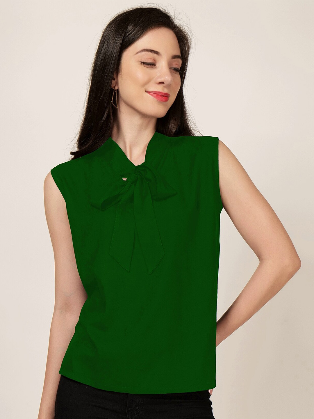 

PATRORNA Tie-Up Neck Sleeveless Top, Green