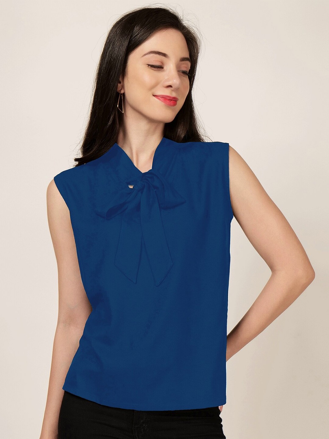 

PATRORNA Tie-Up Neck Sleeveless Top, Blue