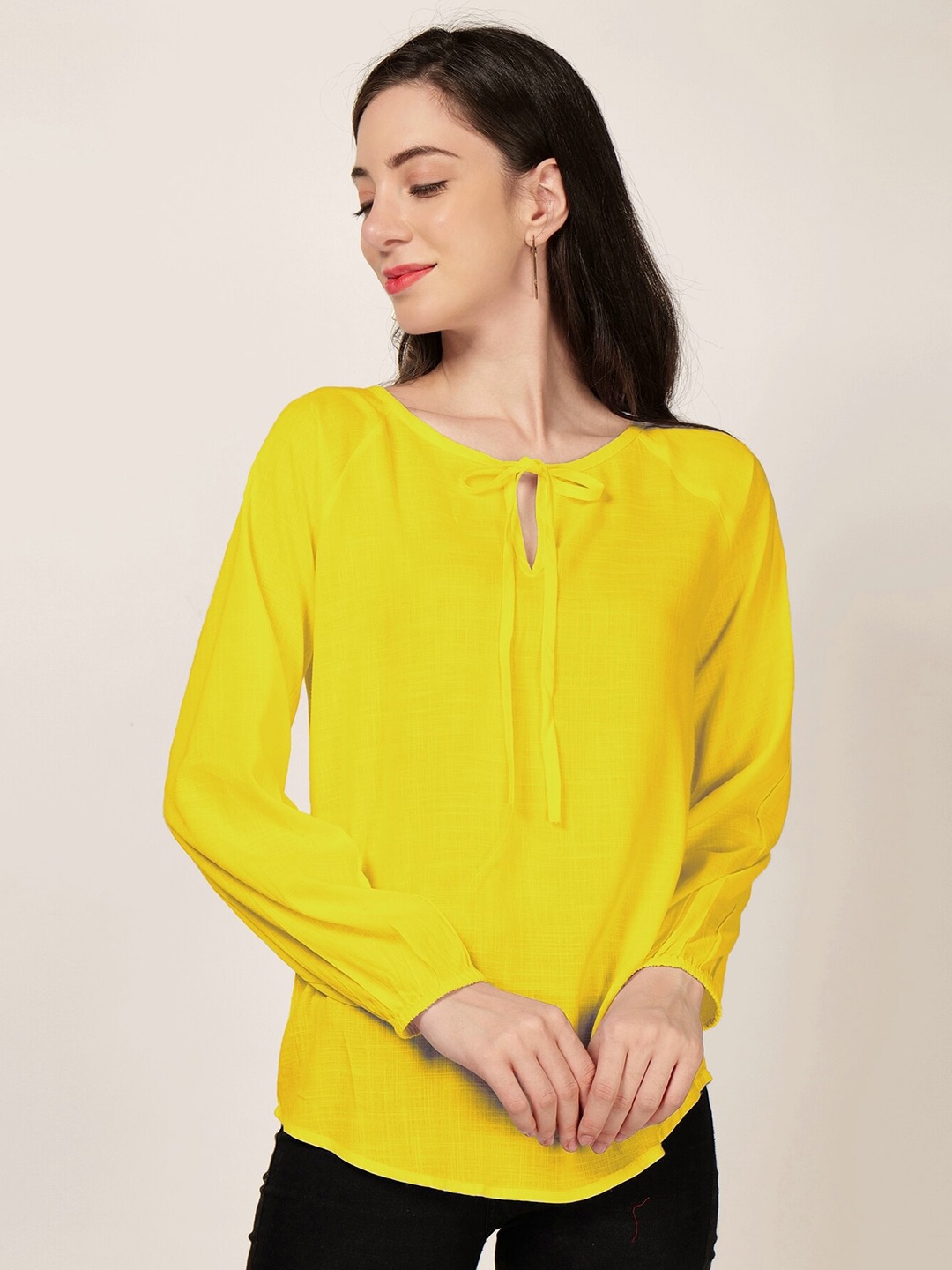 

PATRORNA Tie-Up Neck Regular Top, Mustard