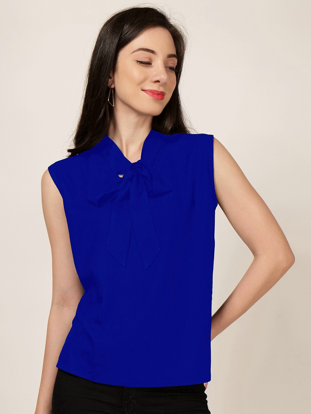 

PATRORNA Tie-Up Neck Sleeveless Cotton Top, Blue