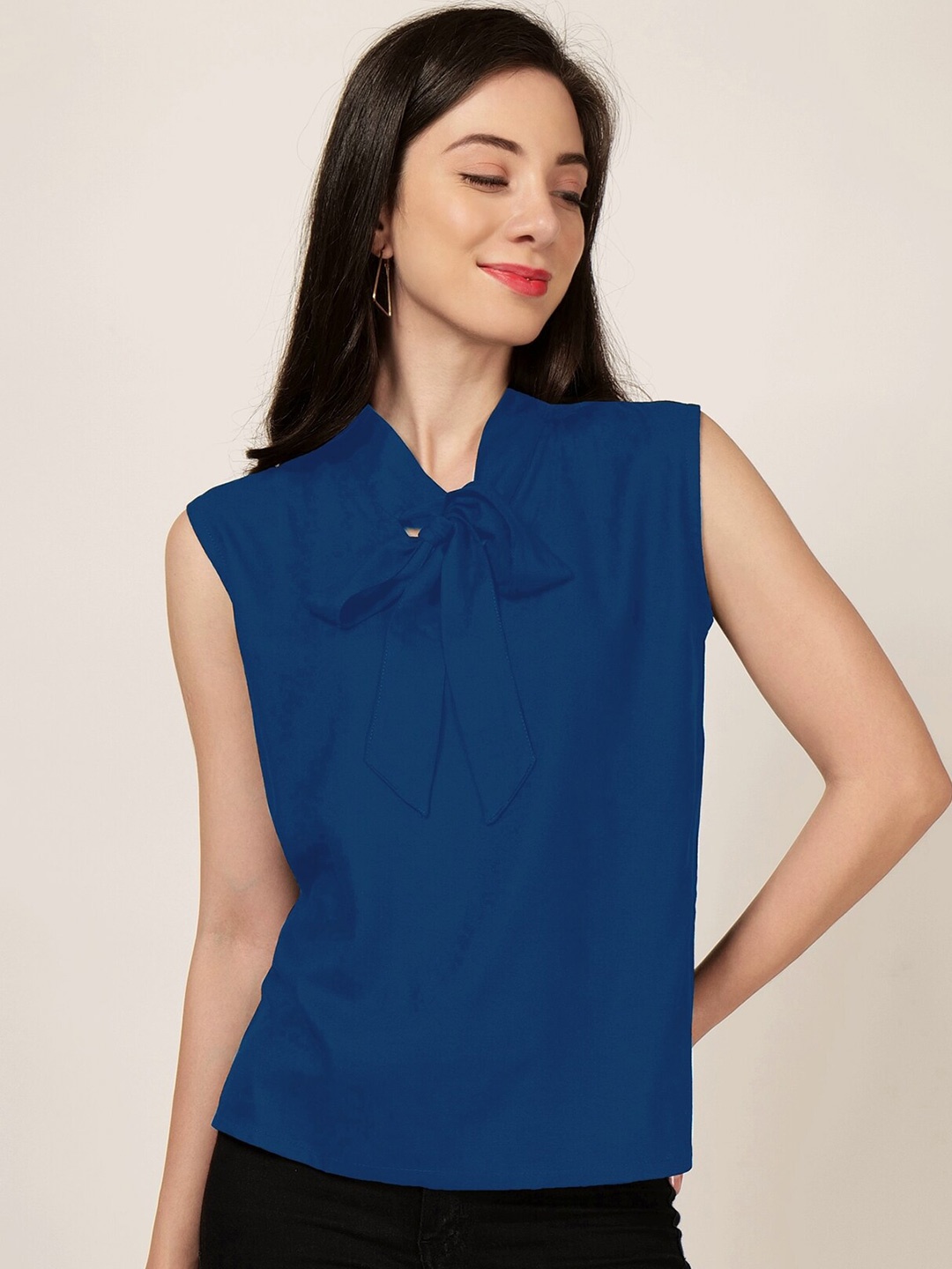 

PATRORNA Tie-Up Neck Sleeveless Top, Blue