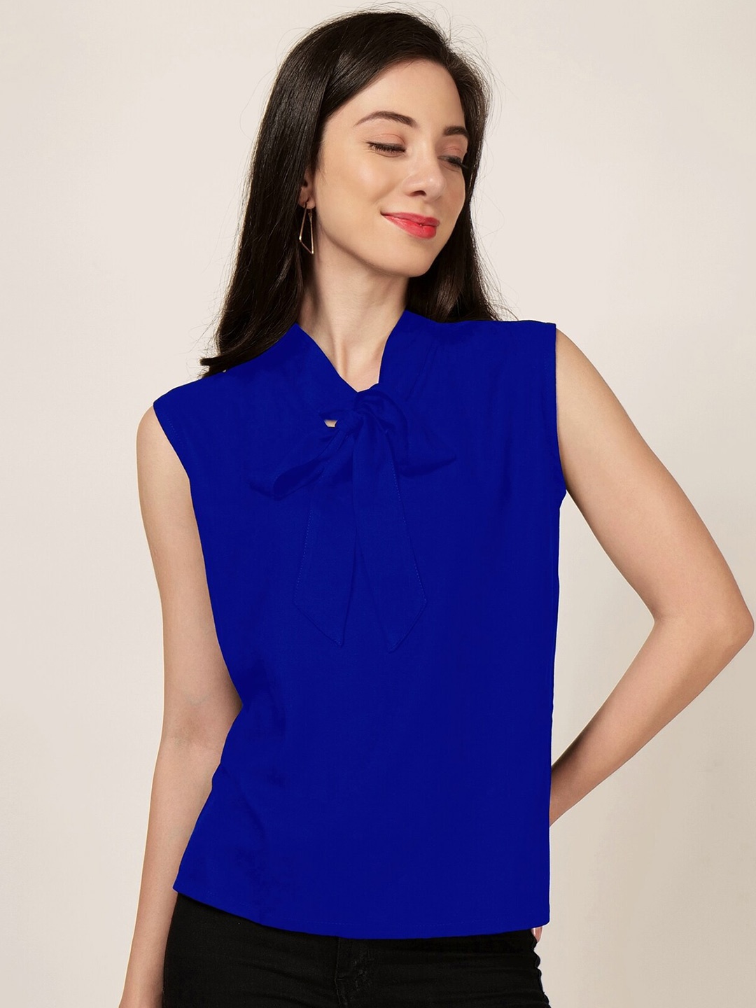 

PATRORNA Tie-Up Neck Sleeveless Top, Blue