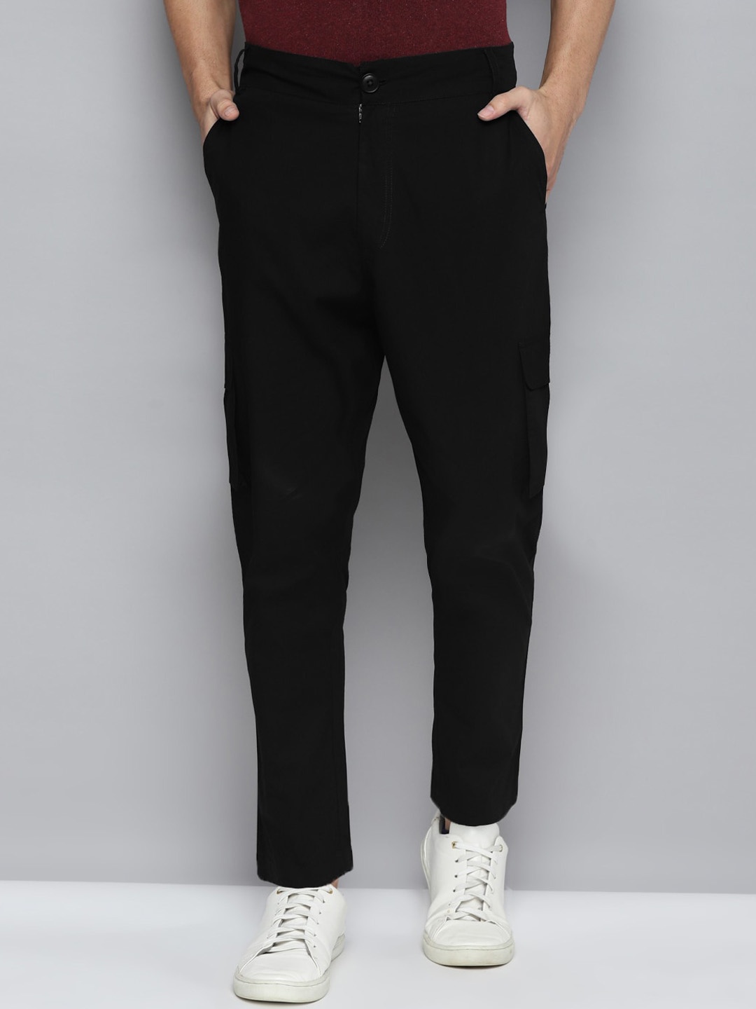 

Kook N Keech Men Mid-Rise Plain Cargos, Black