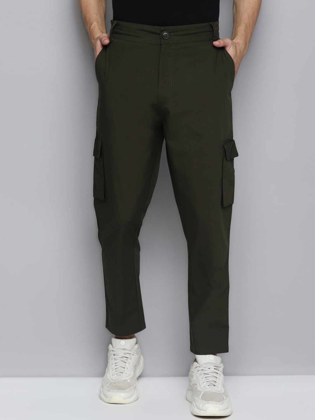 

Kook N Keech Men Mid-Rise Pure Cotton Cargos, Olive