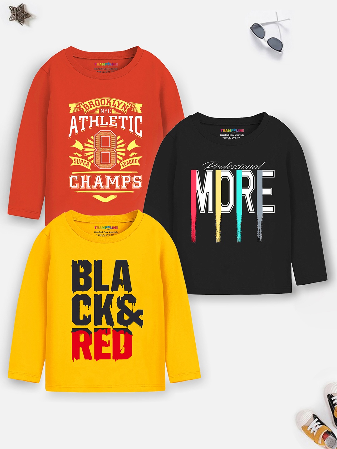 

Trampoline Boys Pack Of 3 Typography Printed T-shirts, Mustard