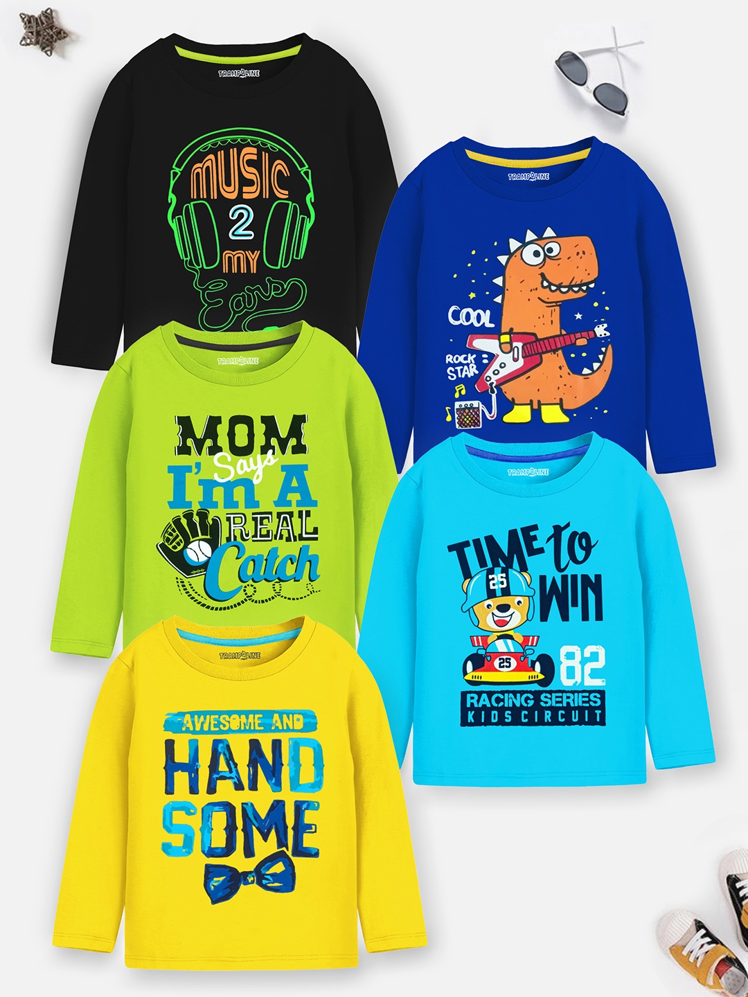 

Trampoline Boys Pack of 5 Typography Printed Cotton T-shirts, Black