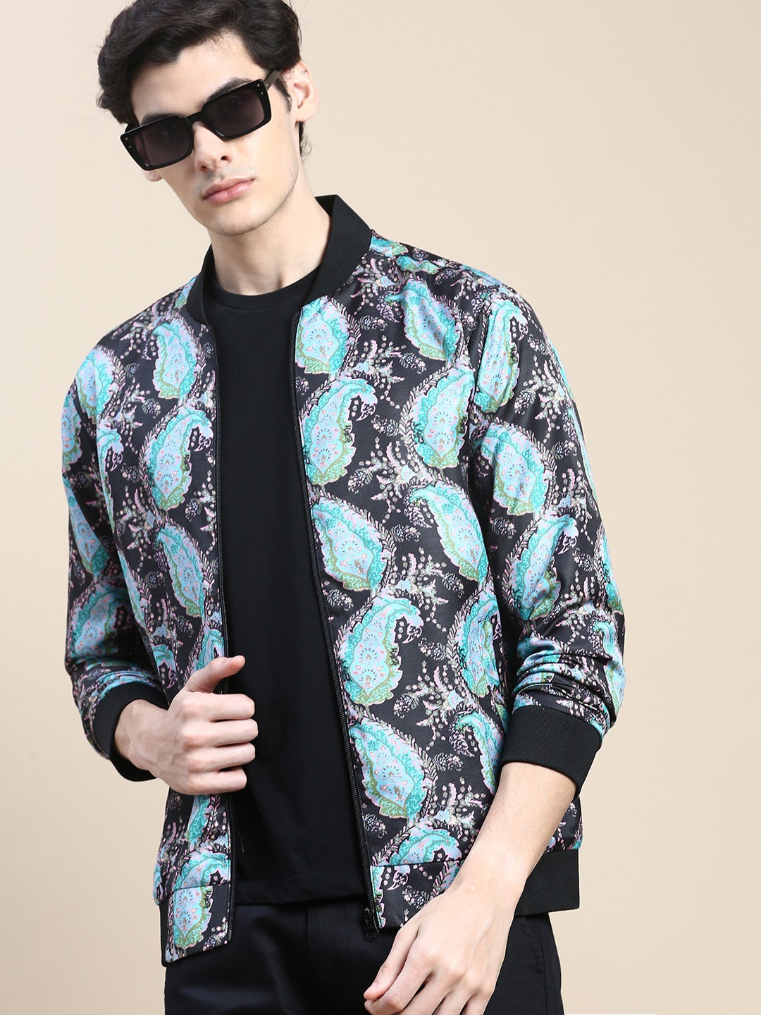 

SHOWOFF Paisley Print Water Resistant Windcheater Party Bomber, Black