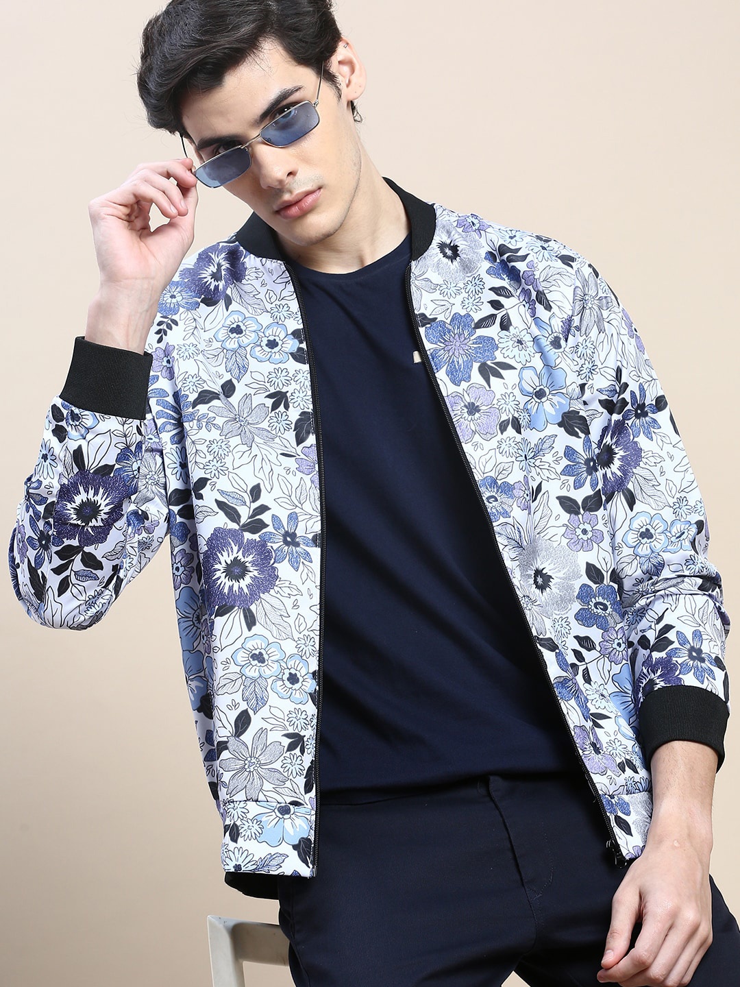 

SHOWOFF Floral Printed Windcheater & Water Resistant Bomber Jacket, White