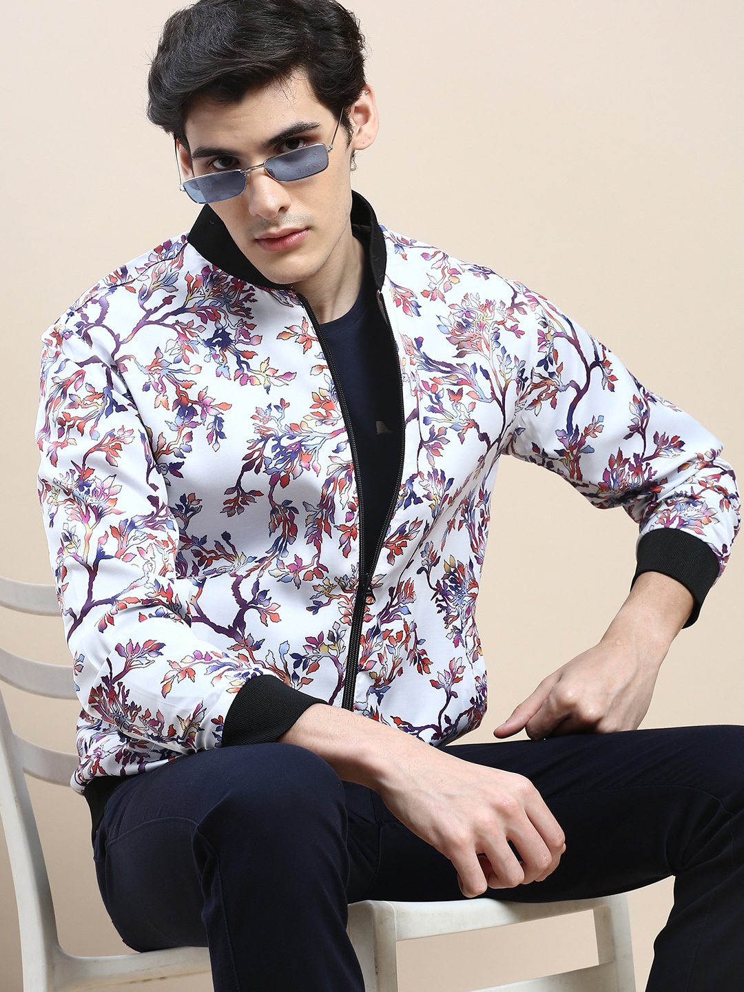 

SHOWOFF Floral Printed Windcheater & Water Resistant Bomber Jacket, White