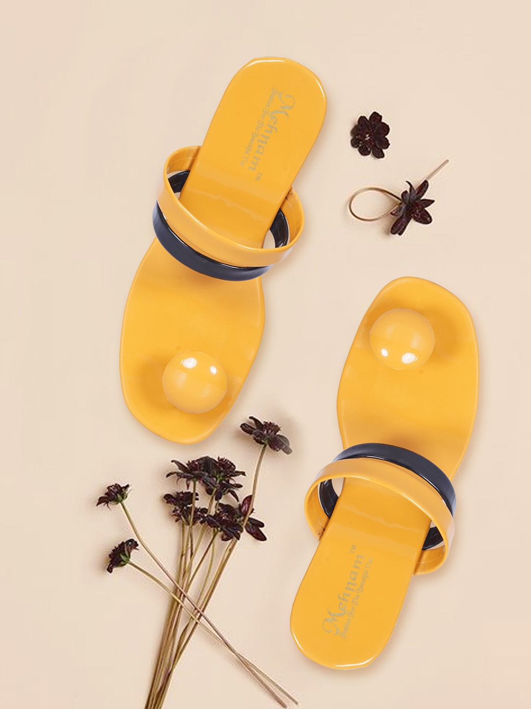 

MEHNAM Double Strap One Toe Flats, Yellow