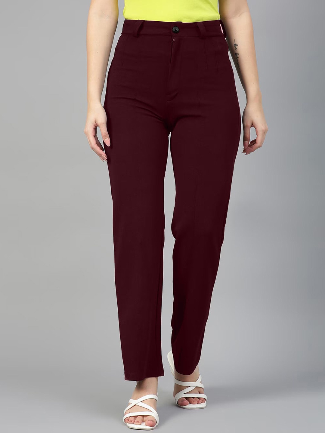 

LEE TEX Women Relaxed Straight Leg High-Rise Trousers, Maroon