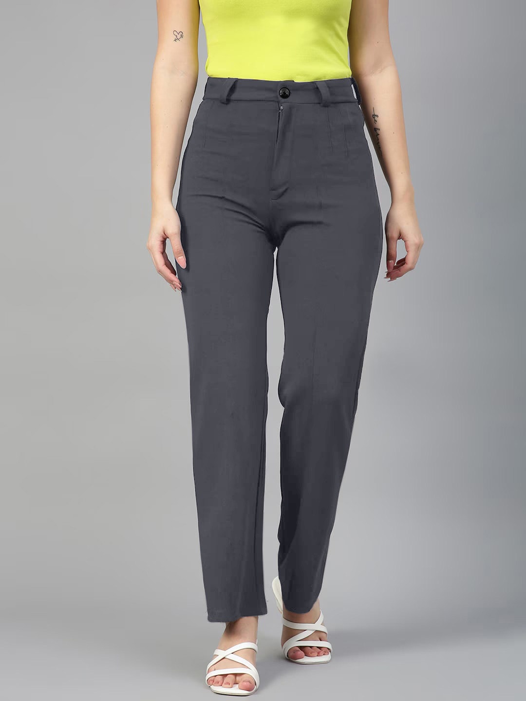

LEE TEX Women Relaxed Straight Leg High-Rise Trousers, Grey