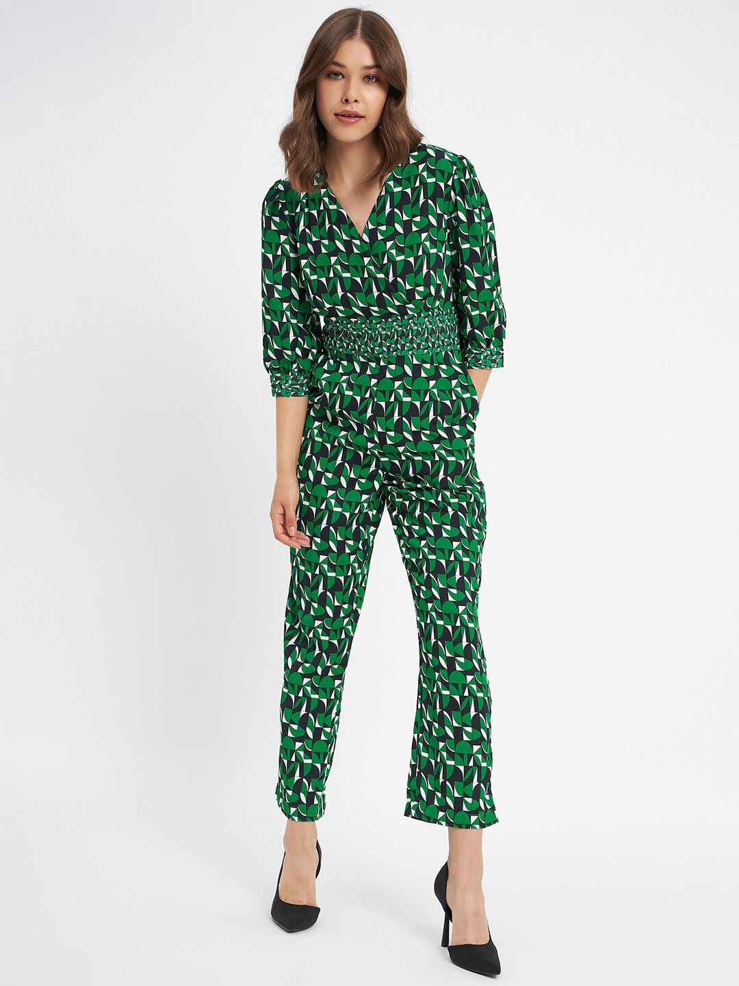 

Madame Abstract Printed Basic Jumpsuit, Green