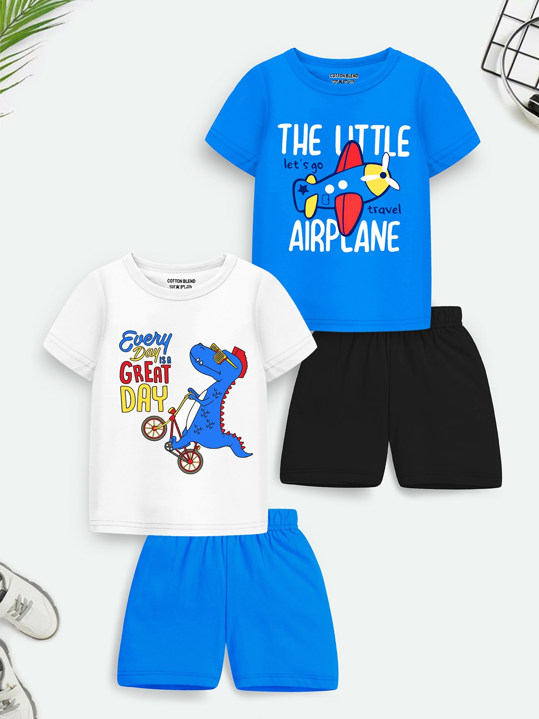 

Trampoline Kids Pack of 2 Printed T-shirt with Shorts, Blue