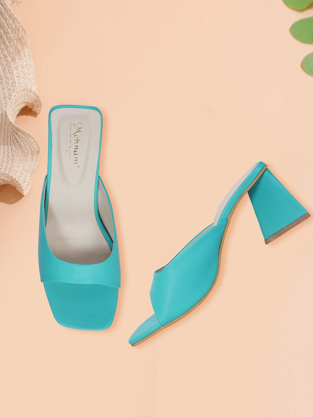 

MEHNAM Open Toe Block Heels, Green