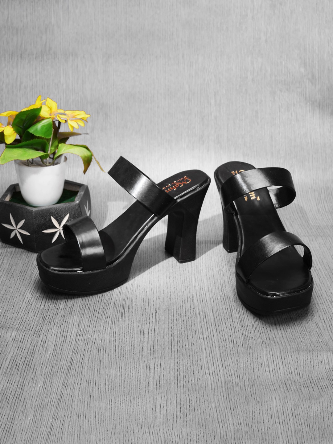 

MEHNAM Open Toe Two Strap Platform Heels, Black
