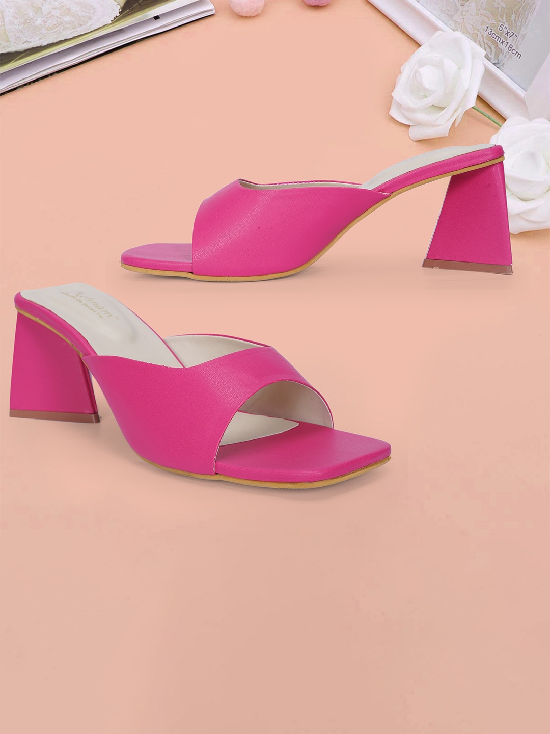 

MEHNAM Open Toe Block Heels, Pink