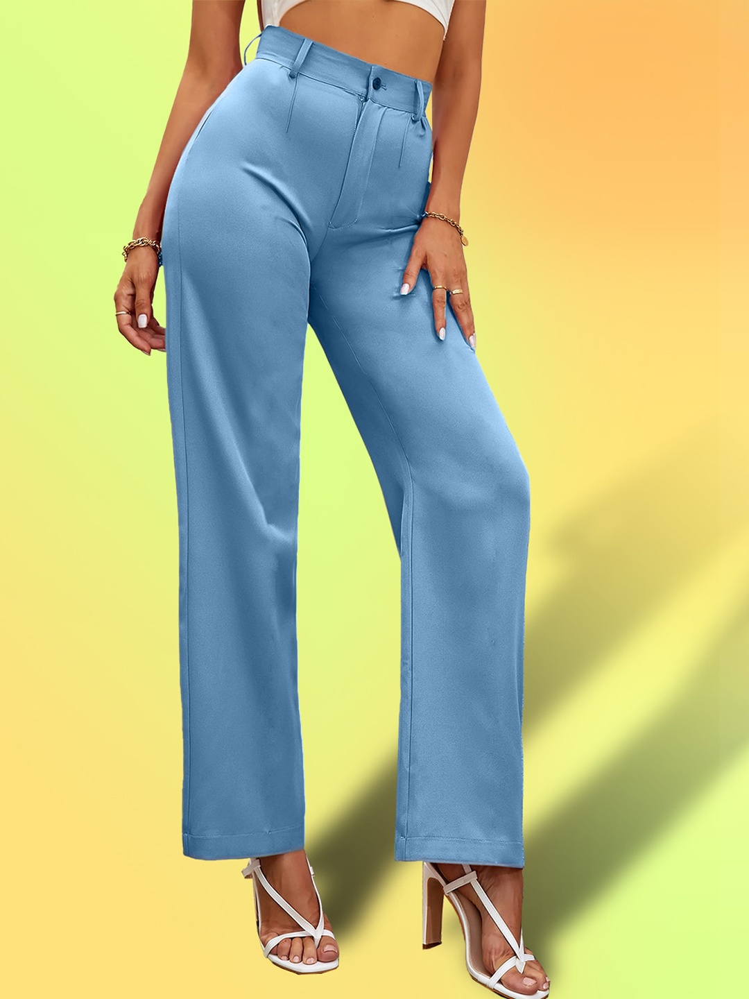 

LEE TEX Women Relaxed Straight Leg High-Rise Trousers, Blue