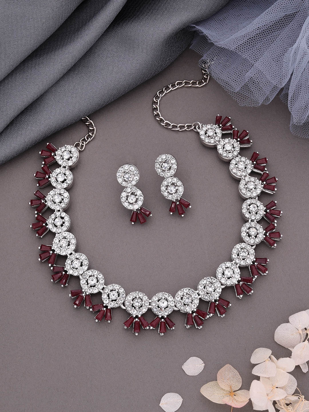 

Brado Jewellery Silver-Plated AD-Studded Jewellery Set