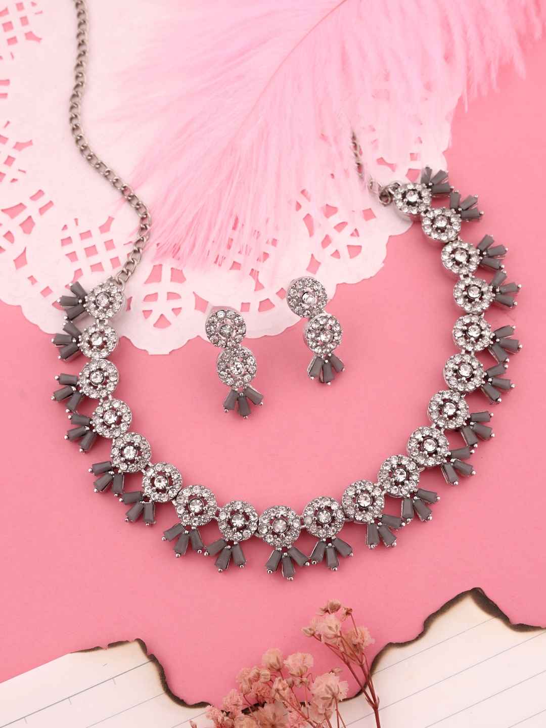 

Brado Jewellery Silver Plated American Diamond Studded Jewellery Set