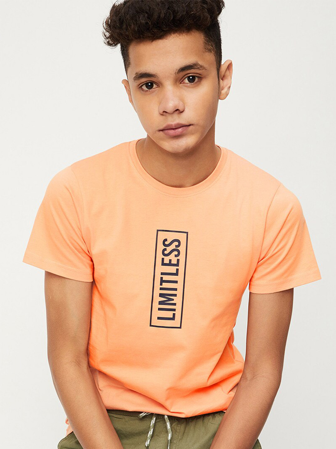 

max Boys Typography Printed Pure Cotton T-Shirt, Orange