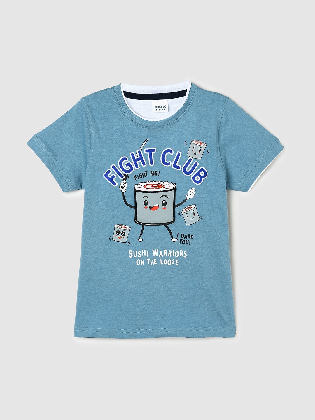 max Boys Typography Printed Pure Cotton T-shirt, Blue