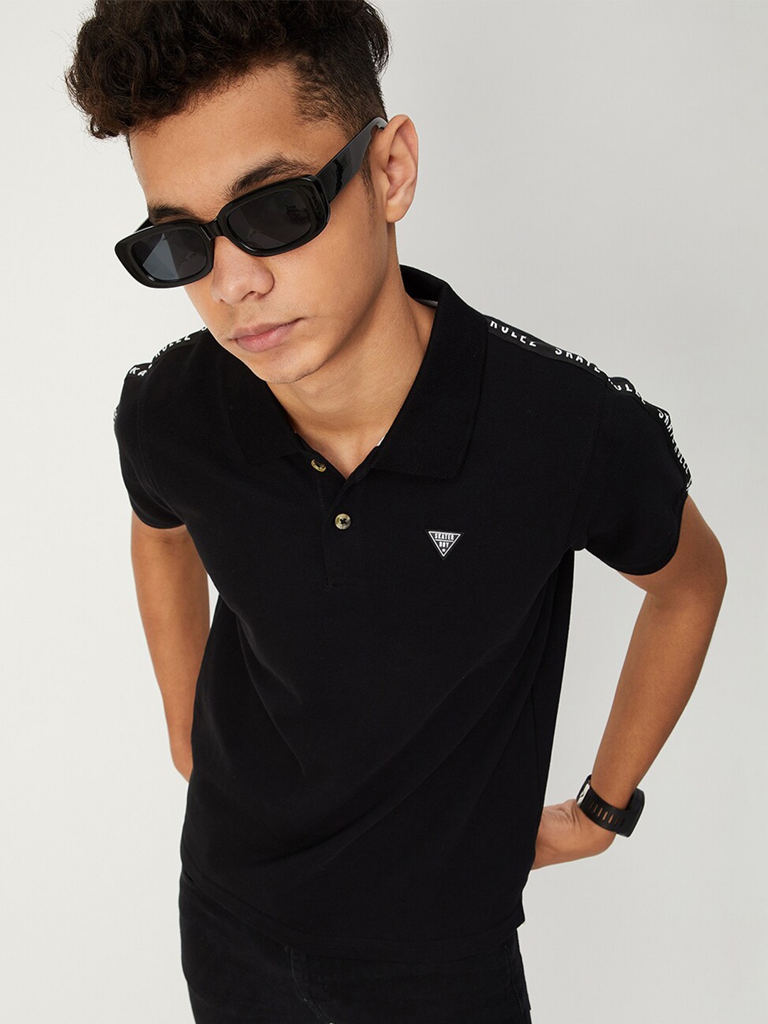 

max Boys Polo Collar Pure Cotton T-shirt, Black