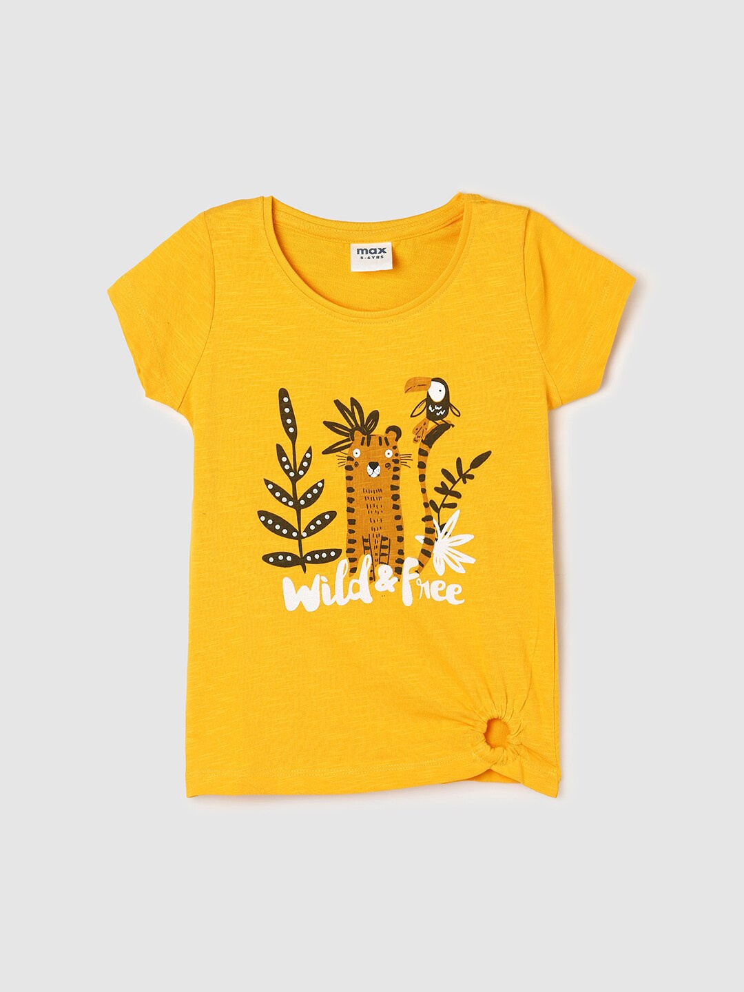 

max Girls Graphic Printed Pure Cotton T-shirt, Yellow