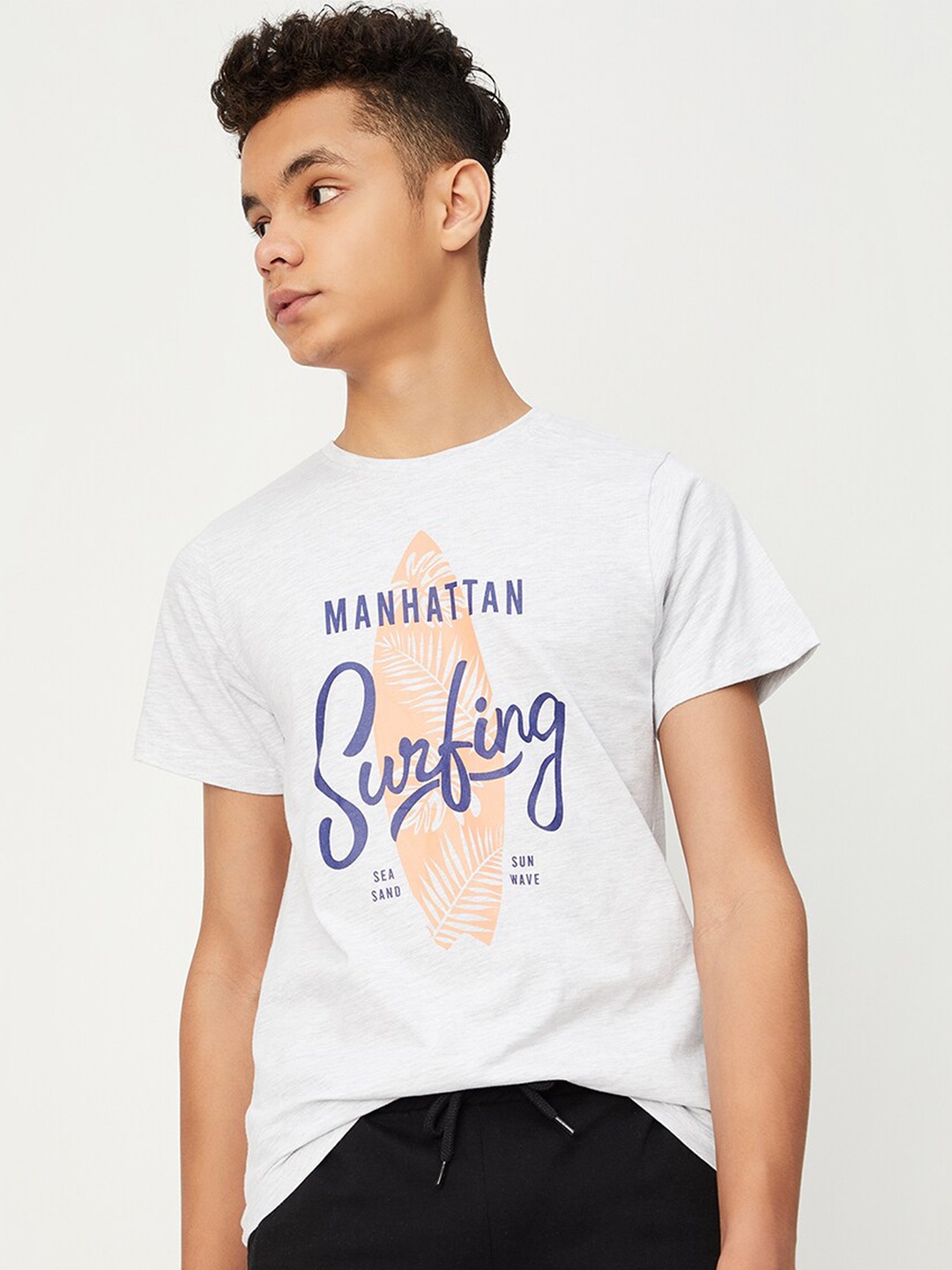 

max Boys Typography Printed Pure Cotton T-Shirt, Blue