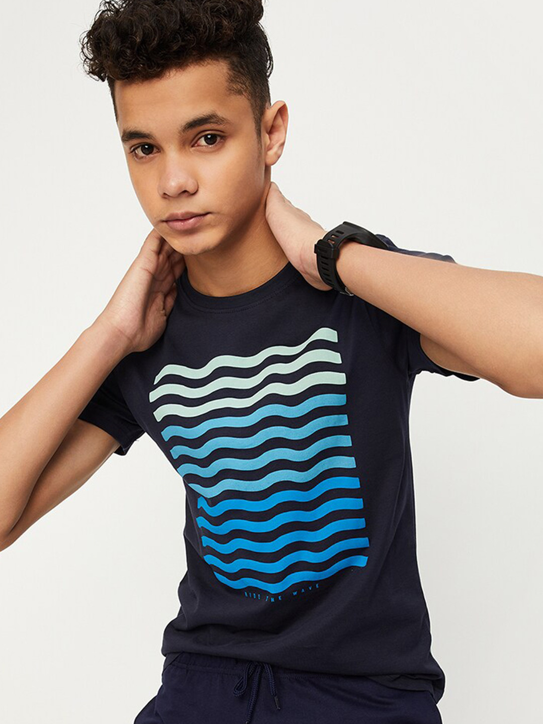 

max Boys Striped Pure Cotton T-shirt, Blue
