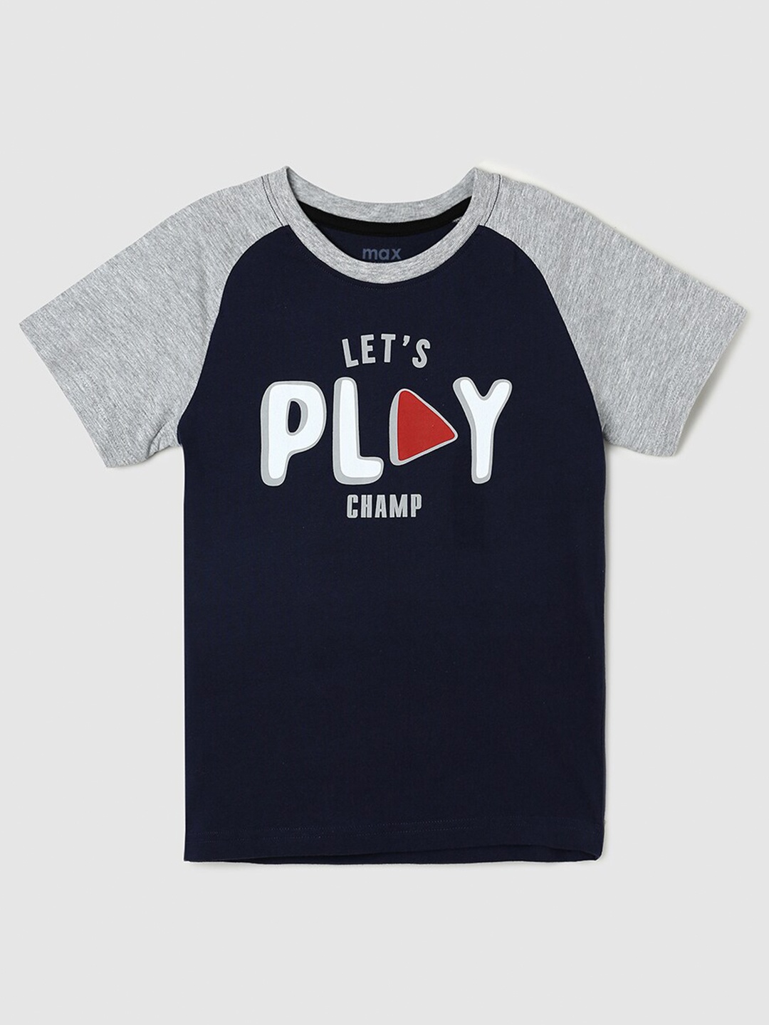 

max Boys Typography Printed Raglan Sleeve Pure Cotton T-shirt, Navy blue