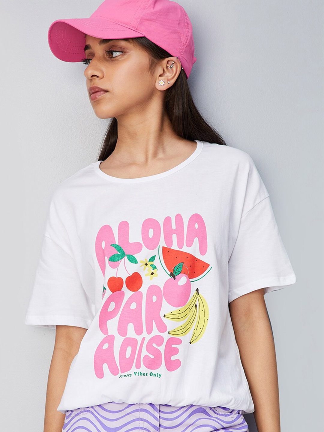 

max Girls Graphic Printed Pure Cotton T-Shirt, White