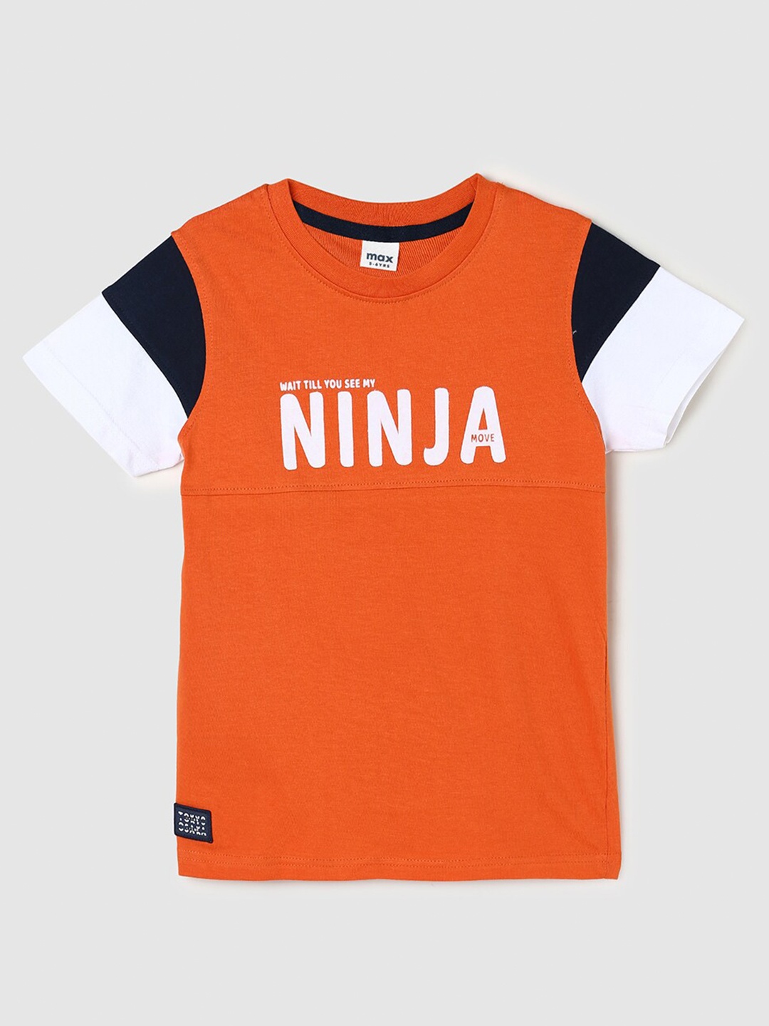 max Boys Typography Printed Pure Cotton T-shirt, Orange