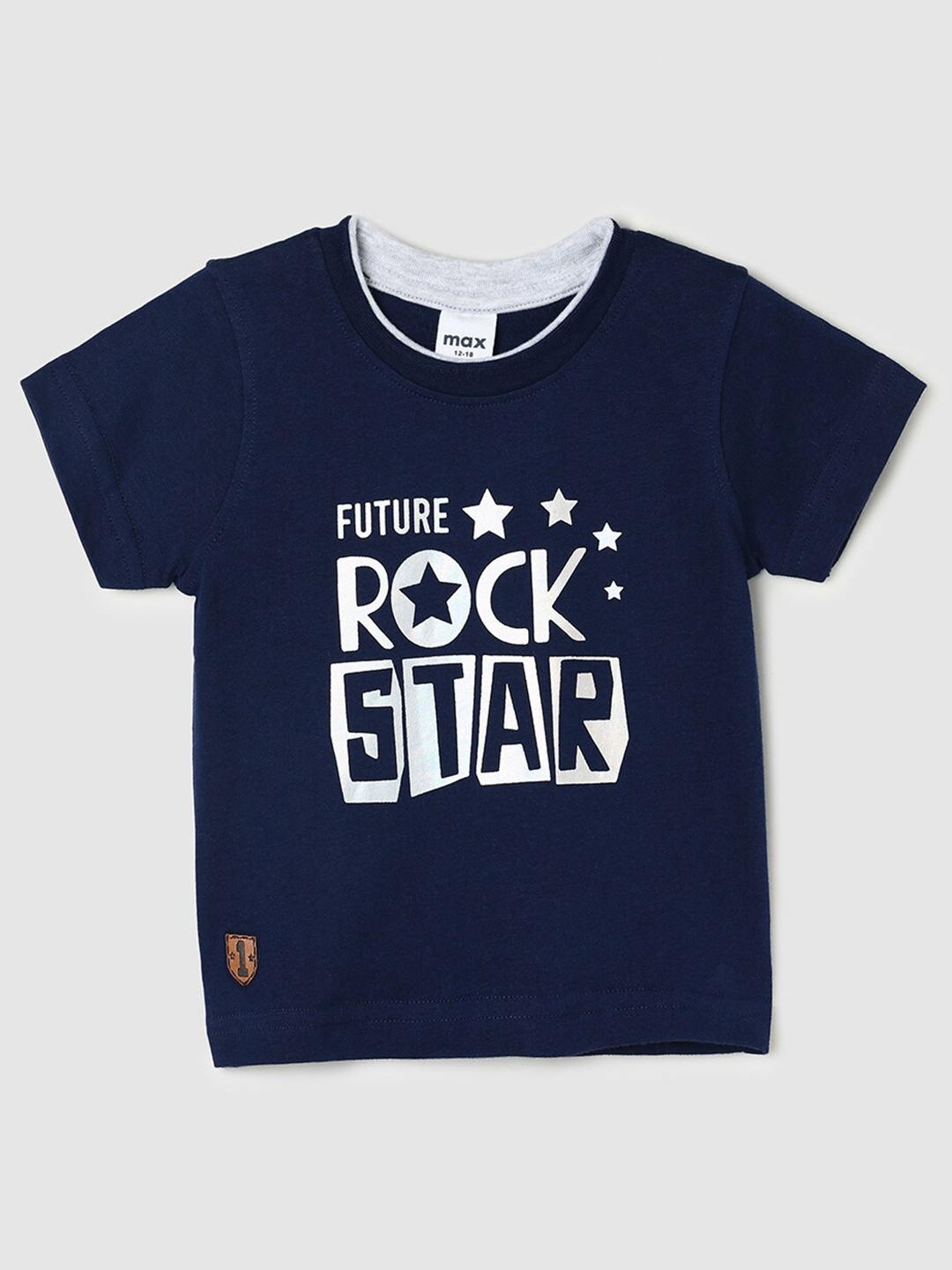 max Infants Boys Typography Printed Pure Cotton T-Shirt, Blue