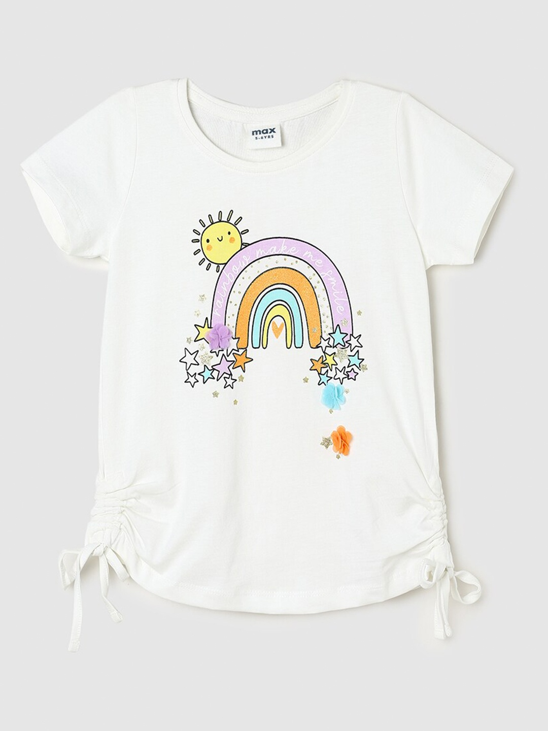 

max Girls Graphic Printed Pure Cotton T-shirt, White