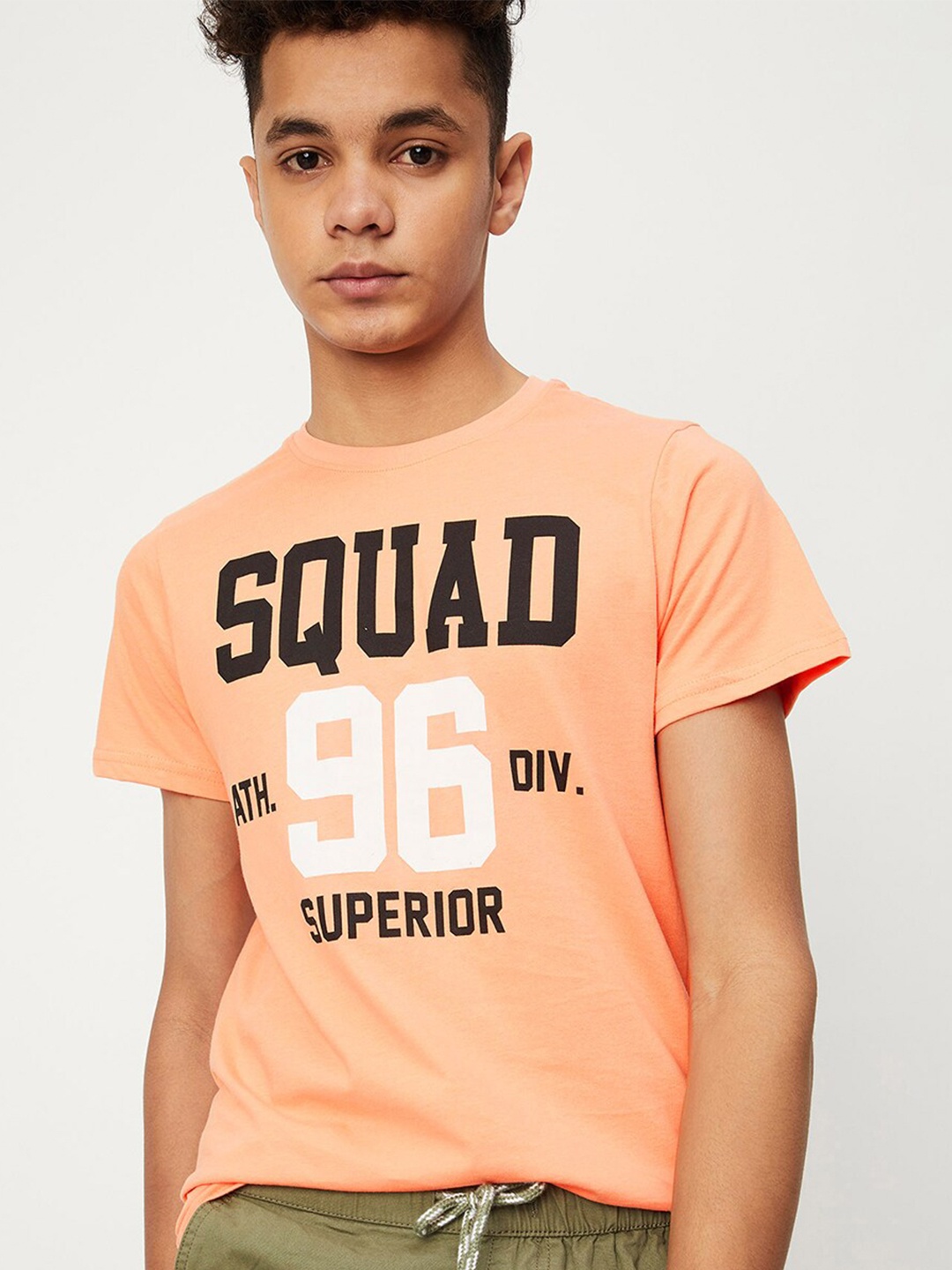 

max Boys Typography Pockets Pure Cotton T-shirt, Orange