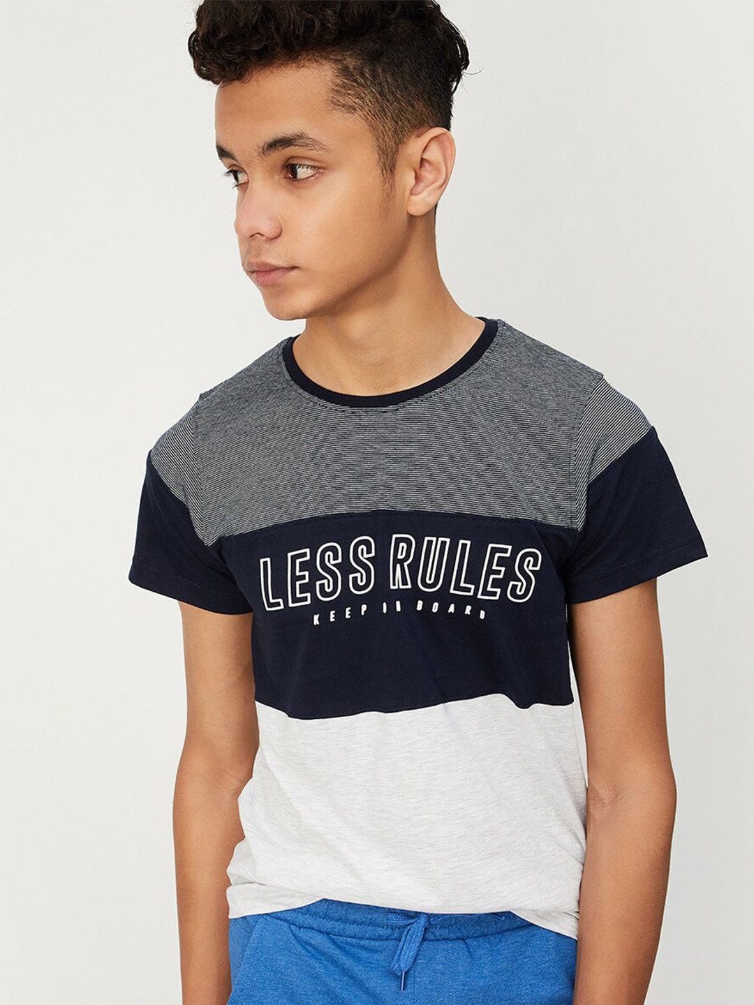 

max Boys Typography Printed Pure Cotton T-shirt, Navy blue