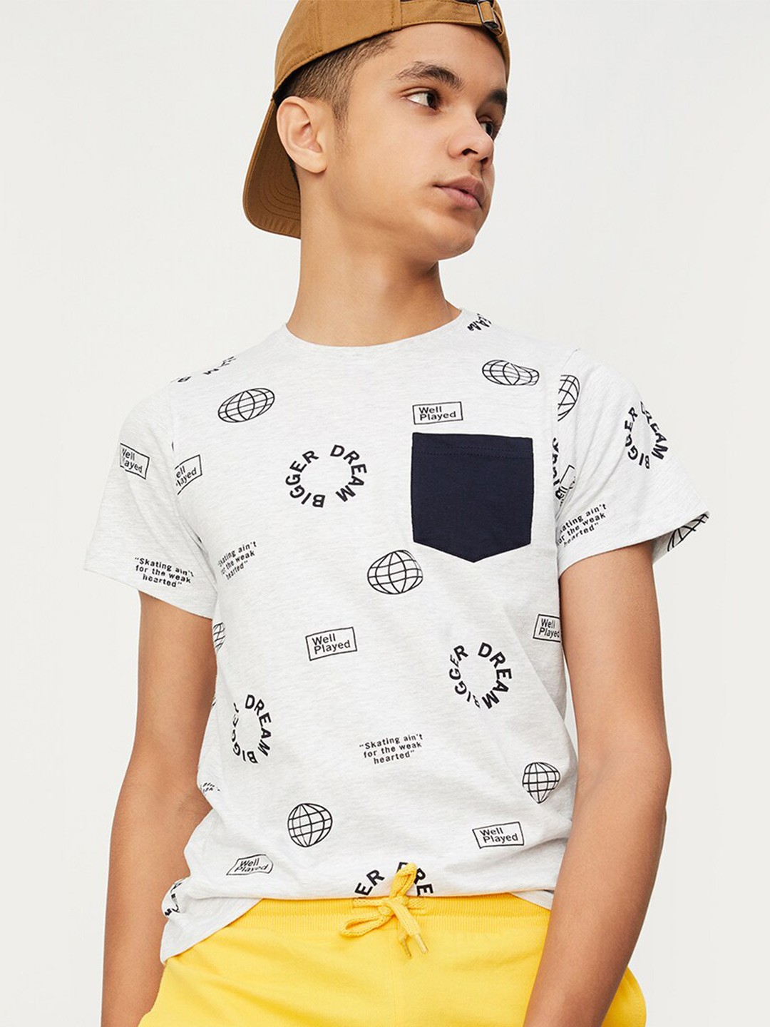 

max Boys Typography Printed Pure Cotton T-shirt, Grey