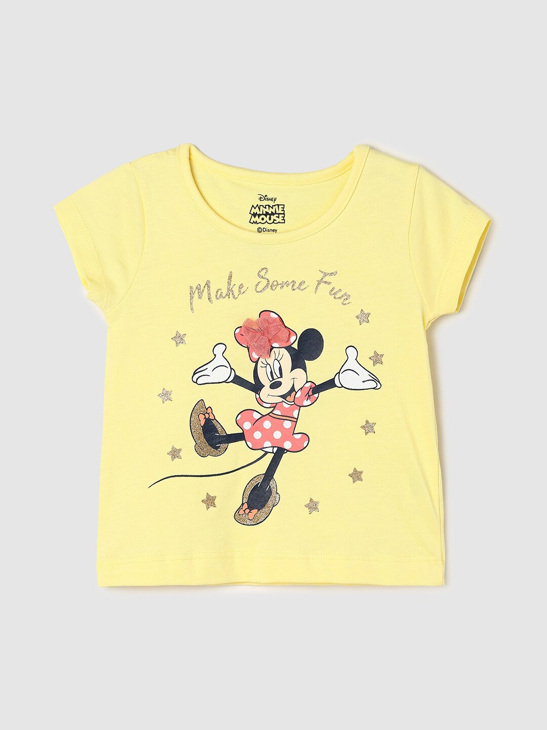 

max Infants Girls Humour and Comic Minnie Mouse Graphic Printed Pure Cotton T-Shirt, Yellow