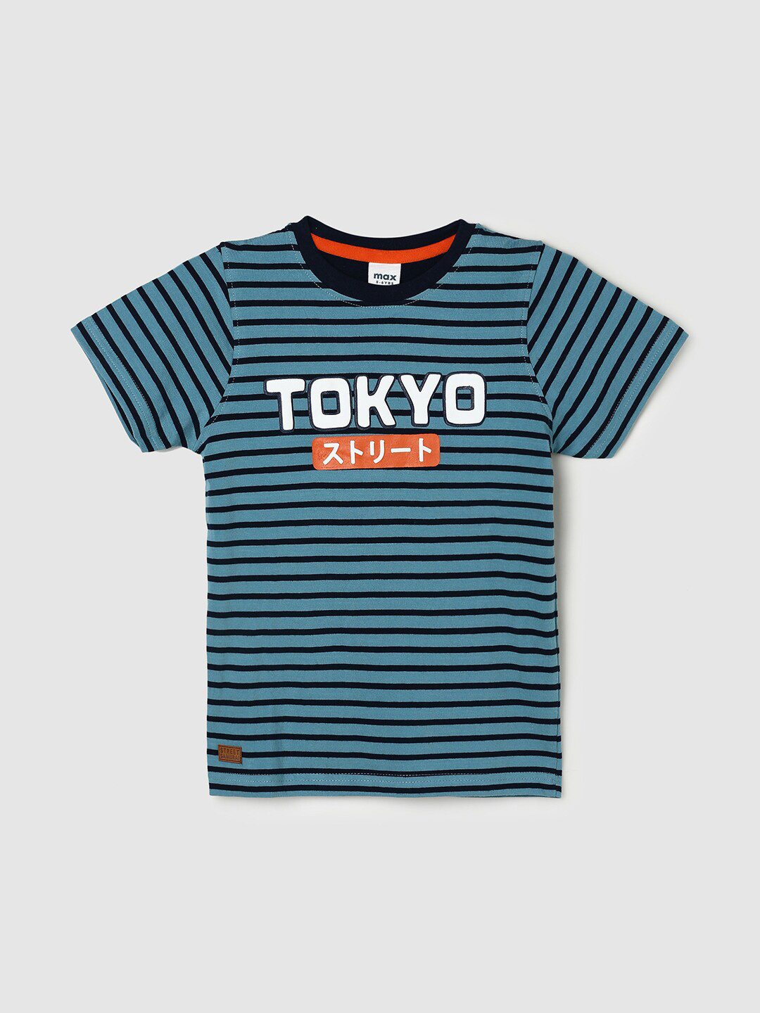 

max Boys Typography Printed Pure Cotton T-shirt, Blue