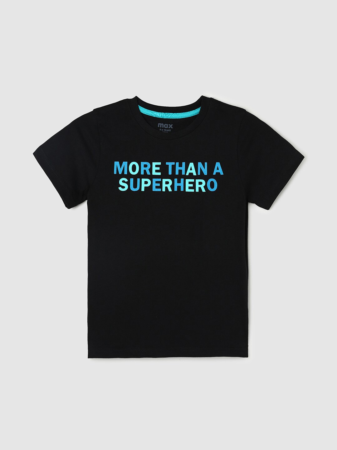 

max Boys Typography Printed Pure Cotton T-Shirt, Black
