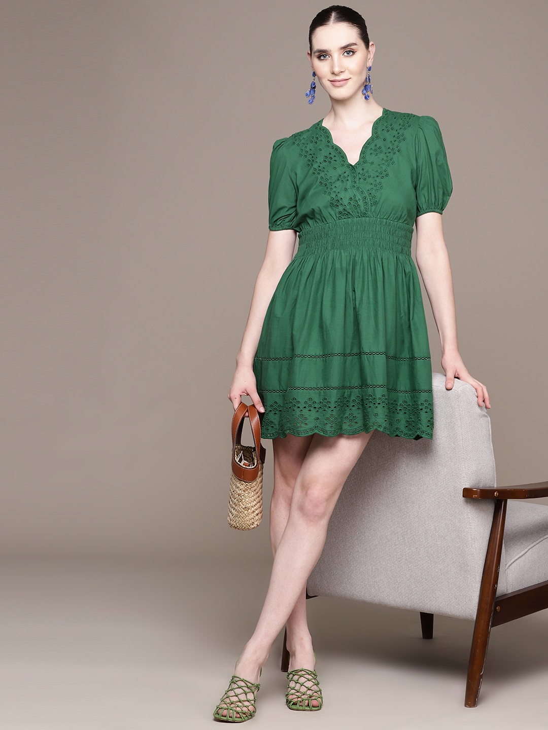 

Label Ritu Kumar Puff Sleeve Dress, Green