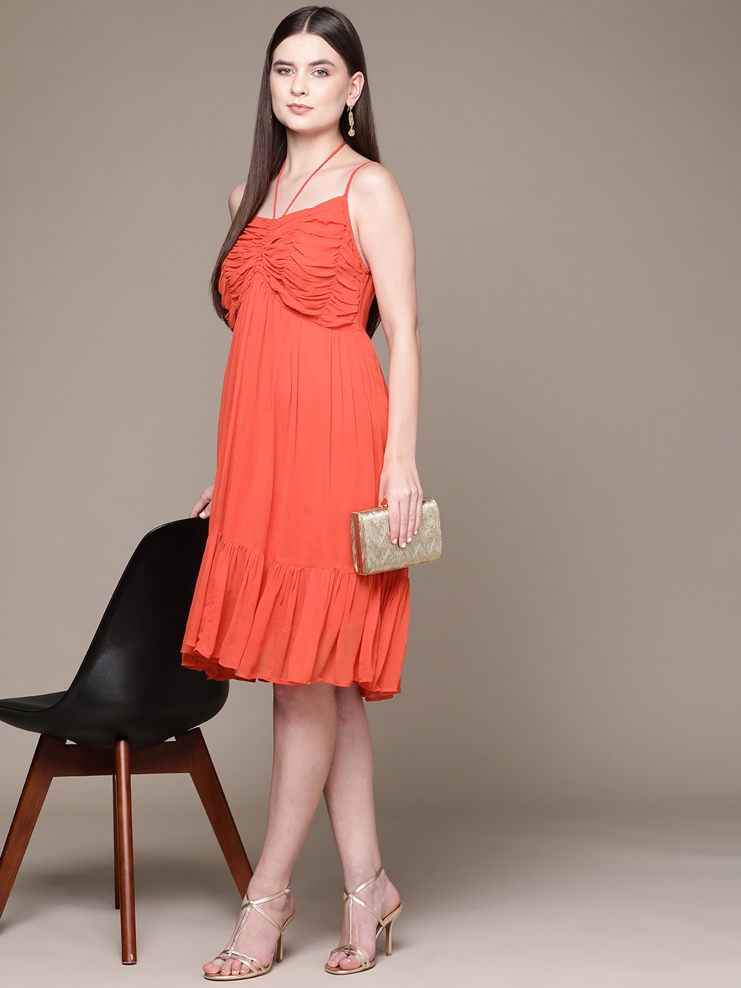 

Label Ritu Kumar Georgette A-Line Dress, Orange