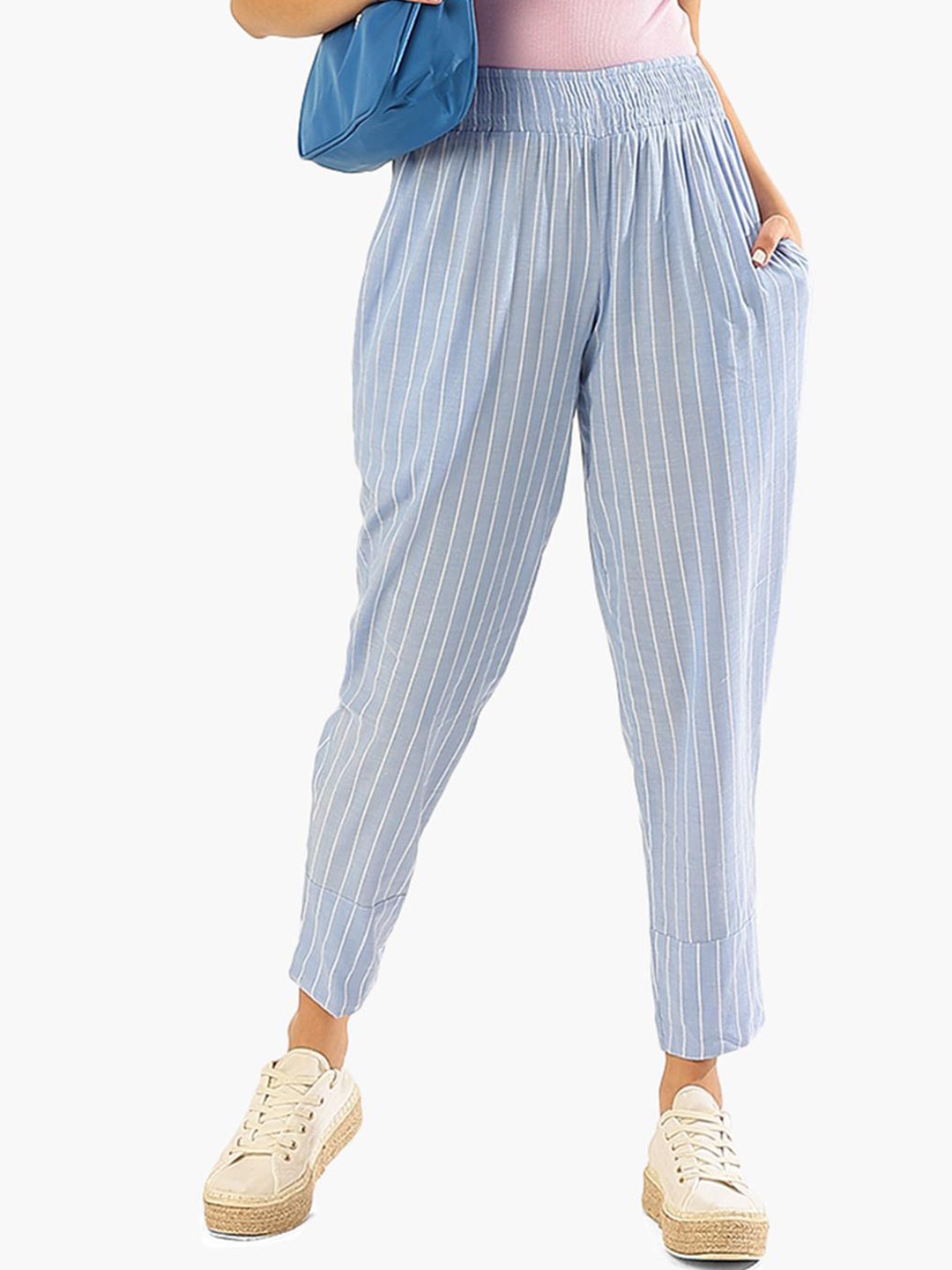 

Virgio Women Mid-Rise Striped Joggers, Blue