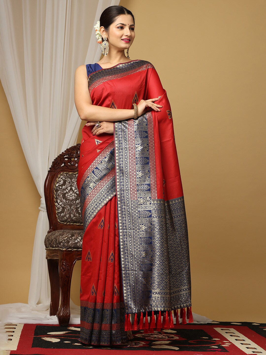

VASTRANAND Ethnic Motifs Woven Design Zari Silk Blend Banarasi Saree, Green
