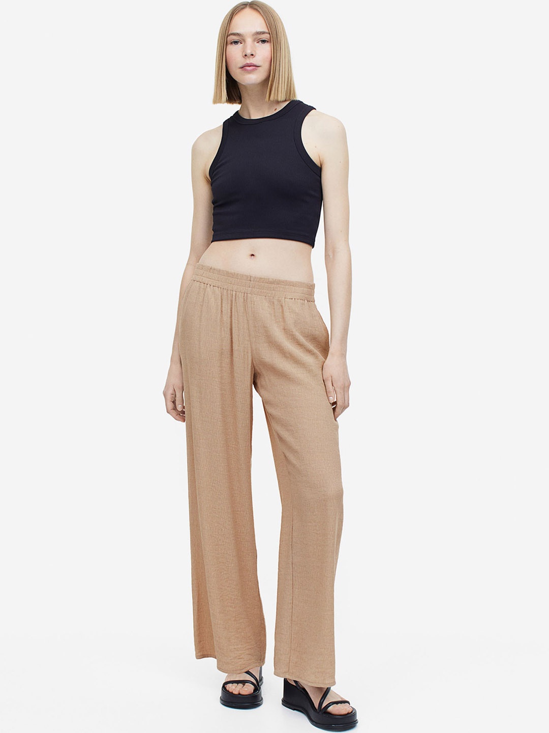 

H&M Women Crepe Pull-On Trouser, Beige