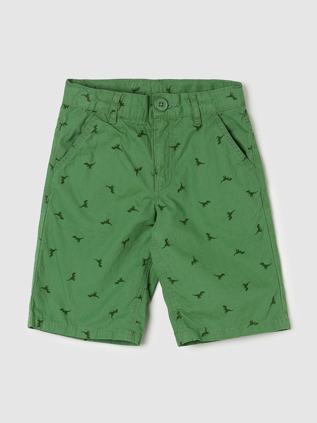 

max Boys Conversational Printed Mid Rise Cotton Chino Shorts, Green